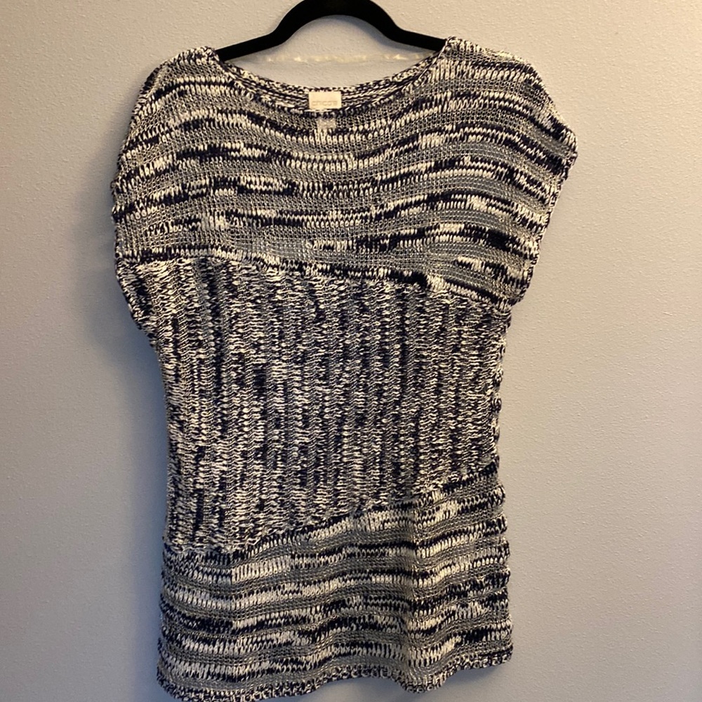 Chico’s sleeveless sweater size 1. Partially see through silver, blue and white